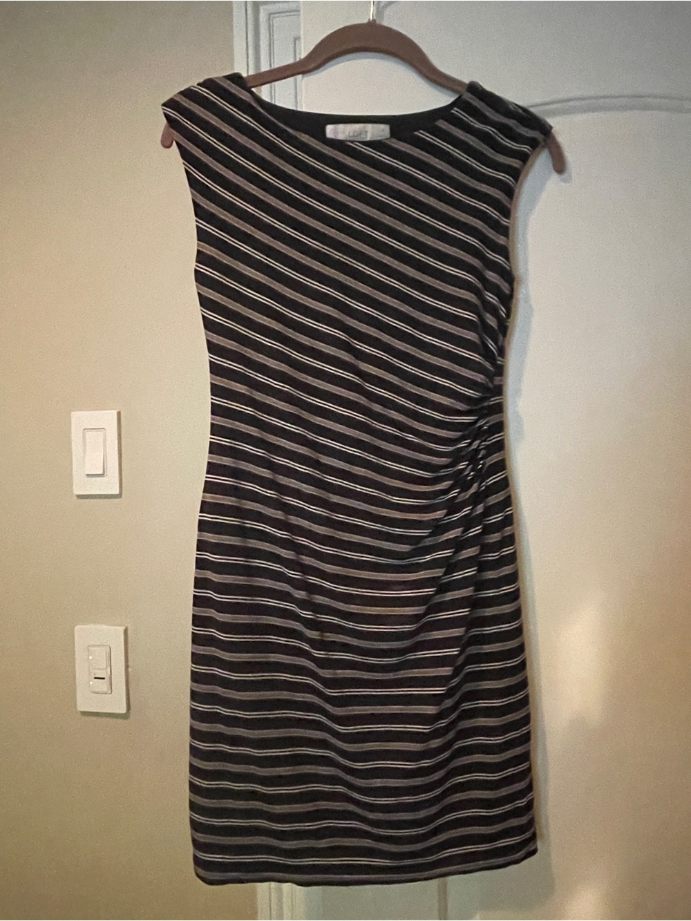 LOFT Black and White Striped Sleeveless Midi Sheath Dress XXS